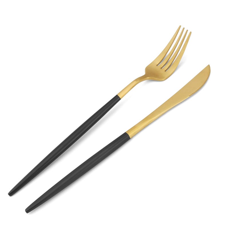 Bysta Matte Gold Silverware Set with black handle, Bysta 20-Piece Stainless Steel Flatware Set, Kitchen Utensil Set Service for 4, Tableware Cutlery Set for Home and Restaurant, Dishwasher Safe - Image 3
